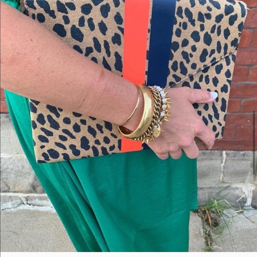 Stella & Dot | Bellamy Graphic Tan+Orange+Black Animal Print Clutch - Picture 10 of 16